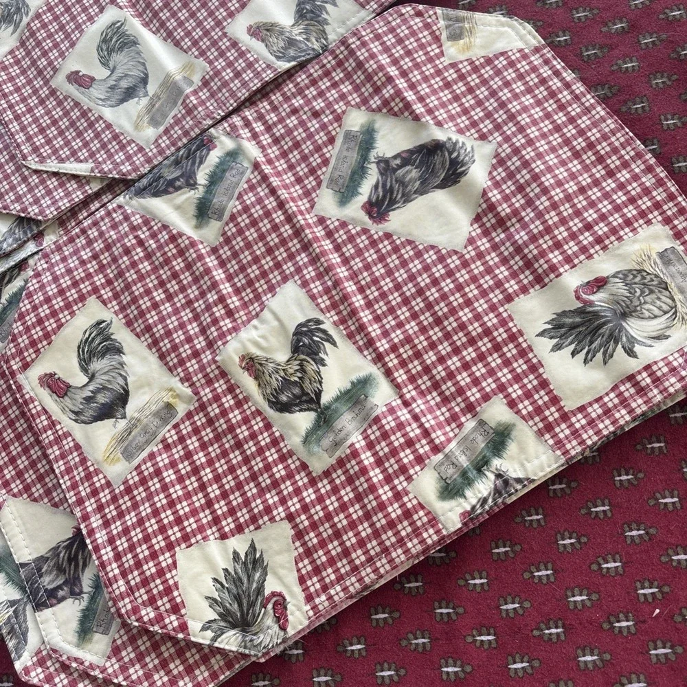 Chicken Rooster‎ Vinyl Placemats Country Farmhouse Rustic Set Of 8 Red Check